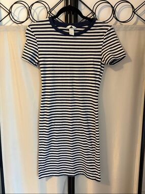 H&M Navy and White Striped Mini Dress